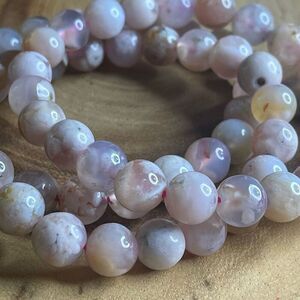 Pink Flower Agate stretch beaded bracelet 7” crystal healing beads 8mm ONE NEW